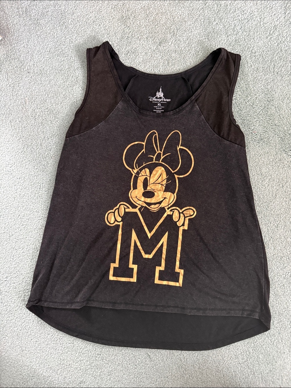 Disney Black Tank Top with Gold Minnie M Graphic